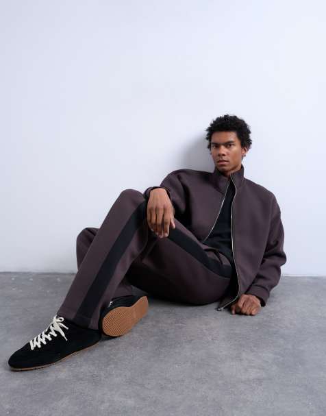 Topman baggy stripe panel jogger in brown