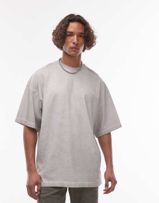 Topman - Lysegrå olievasket T-shirt i oversized pasform