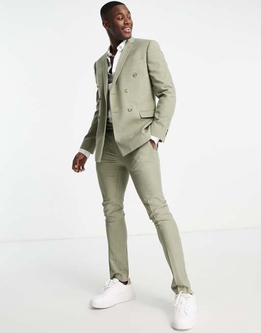 Topman - Lysegrøn dobbeltradet super skinny habitjakke, 4 af 4