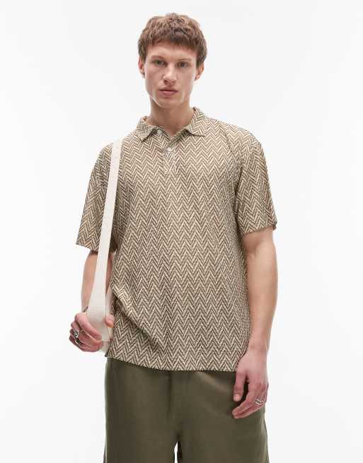 Topman - Lysegrøn oversized polotrøje med jaquard-design