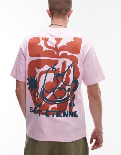 Topman - Lyserød oversized T-shirt med 'Saint Etienne'-print foran og bagpå - view 1
