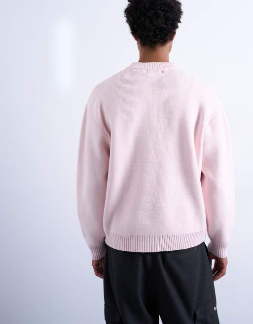 Topman - Lyserød strikket trøje med rund hals i afslappet pasform, 4 af 5
