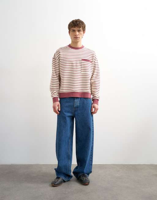 Topman - Lyserød sweatshirt med striber og firkantet pasform, 2 af 5