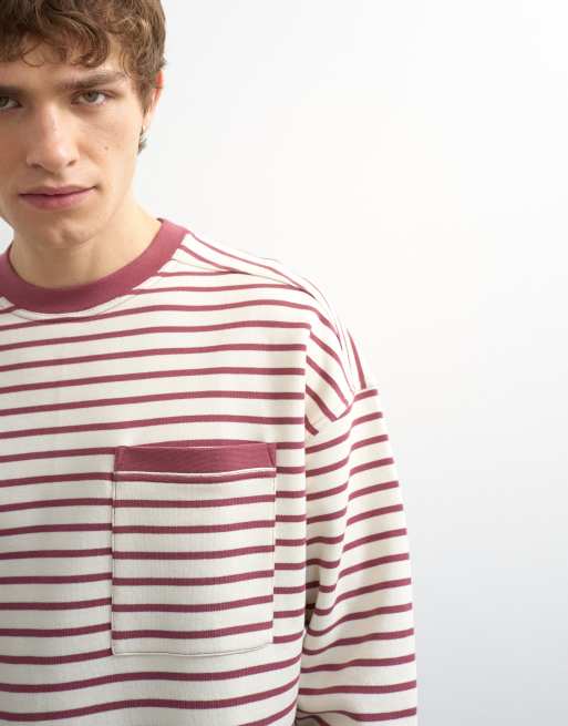 Topman - Lyserød sweatshirt med striber og firkantet pasform, 5 af 5