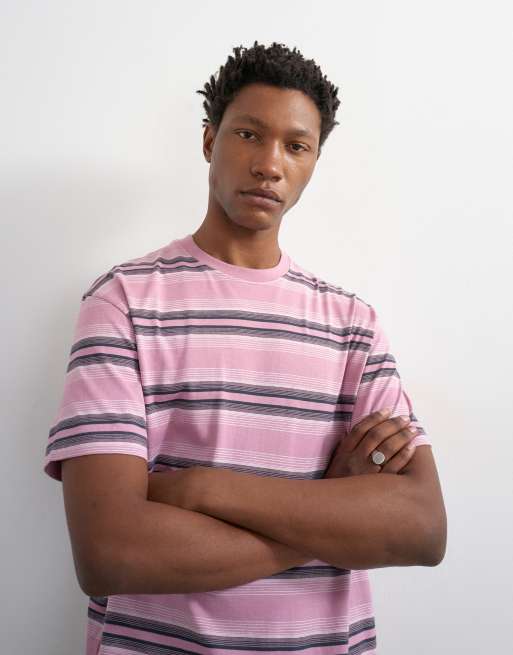 Topman - Lyserød T-shirt med striber og afslappet pasform, 3 af 5