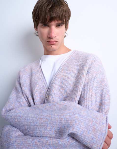Topman - Lyslilla oversized cardigan i strikket snoet garn - view 1