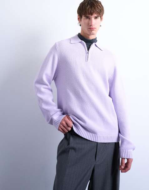 Topman - Lyslilla strikket polo med lynlås i regular fit - view 1