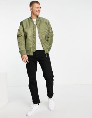 Topman MA1 padded bomber jacket in olive