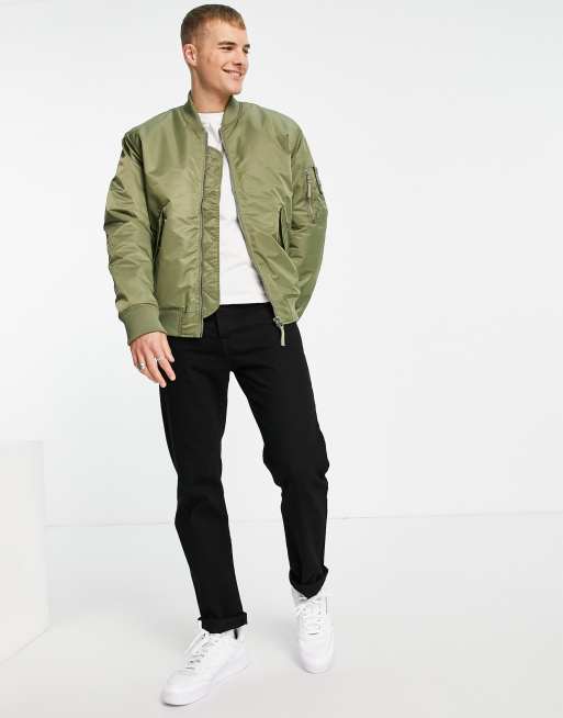 Topman quilted bomber jacket in olive - LGREEN