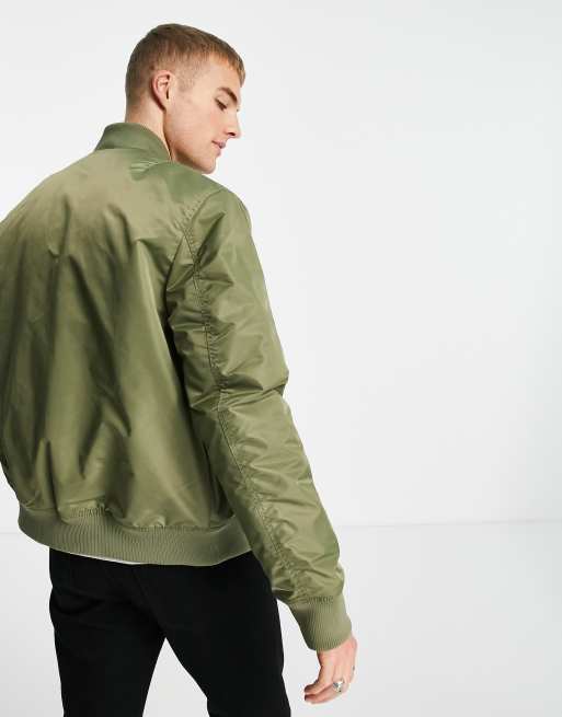 Topman quilted bomber jacket in olive - LGREEN