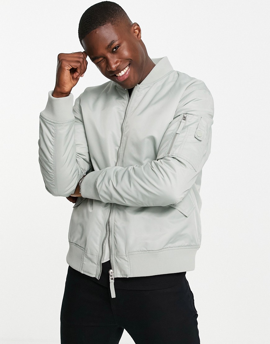 Topman MA1 padded bomber jacket in sage-Green