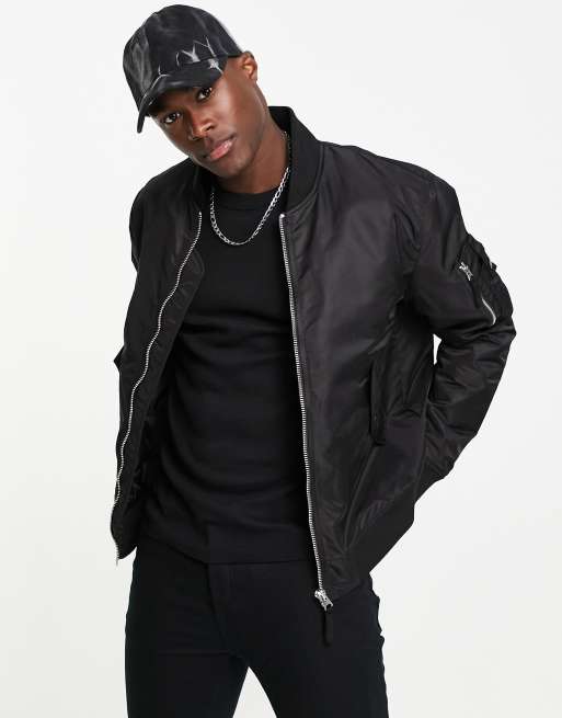 Topman – MA1 – Wattierte Bomberjacke in Schwarz