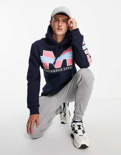 Topman - Madison - Marineblå hættetrøje med sportsprint