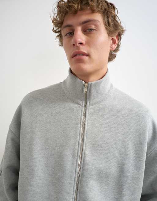 Topman maglia a vestibilità comoda pesante con collo a imbuto e zip, grigio mélange, 4 di 5