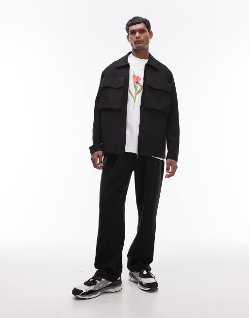 Topman - Maglia elegante oversize nera con tasche e zip