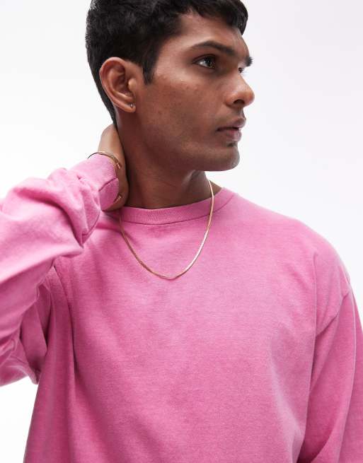 Topman - Maglietta a maniche lunghe rosa acceso lavaggio vintage, 2 di 4