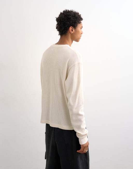 Topman - Maglietta corta a maniche lunghe in tessuto piqué pesante écru, 2 di 5