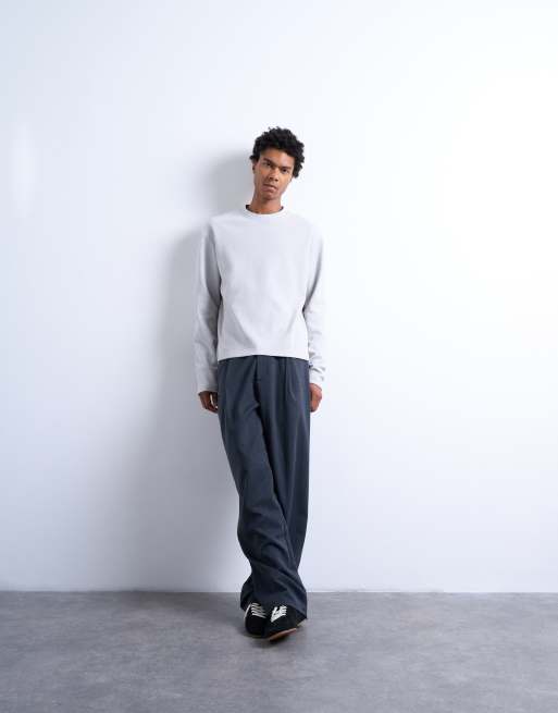 Topman - Maglietta corta a maniche lunghe in tessuto piqué pesante grigia, 2 di 5