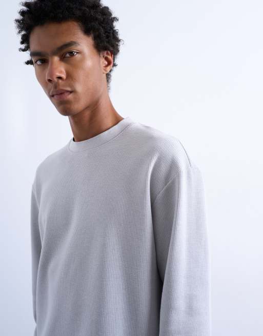 Topman - Maglietta corta a maniche lunghe in tessuto piqué pesante grigia, 4 di 5