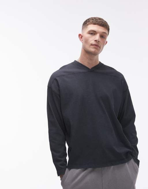 Topman - Maglietta nera a maniche lunghe con scollo a V