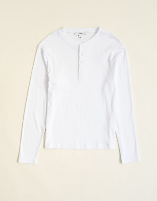 Topman maglietta serafino a maniche lunghe slim fit a coste bianca, 6 di 7