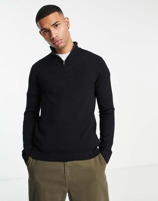 Topman - Maglione a collo alto in maglia nero con zip