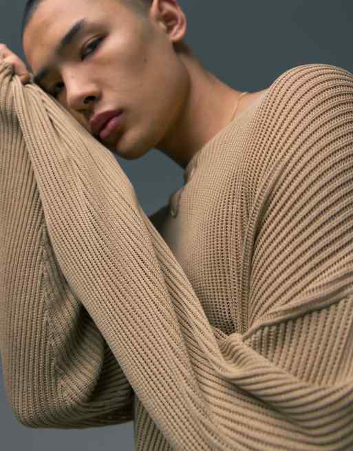 Topman - Maglione a maniche lunghe color cammello vestibilità comoda, 2 di 5