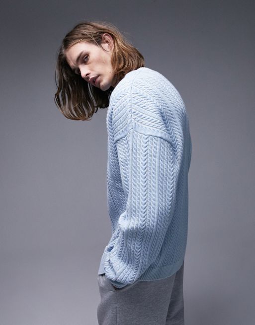 Topman - Maglione a trecce blu sovratinto