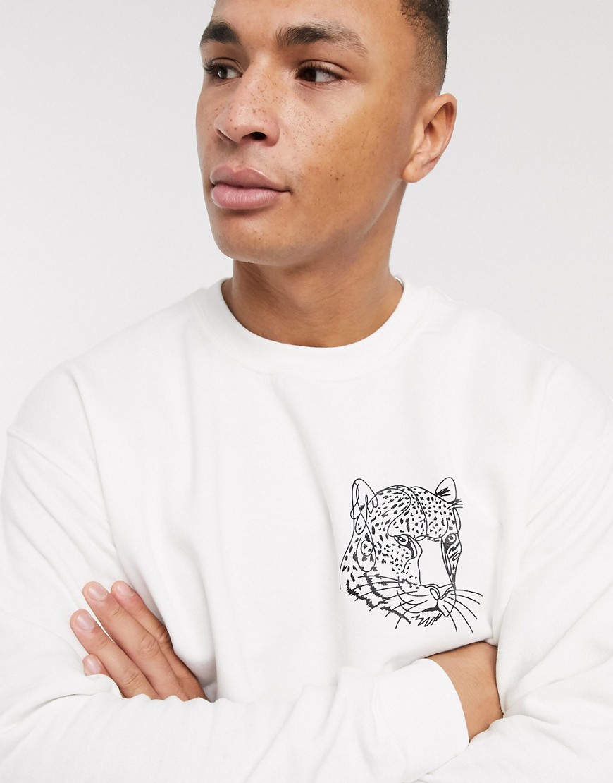 Topman - Maglione bianco con logo leopardato