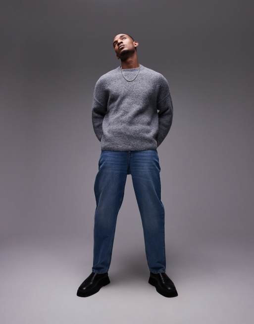 Topman - Maglione comodo grigio spazzolato, 3 di 4