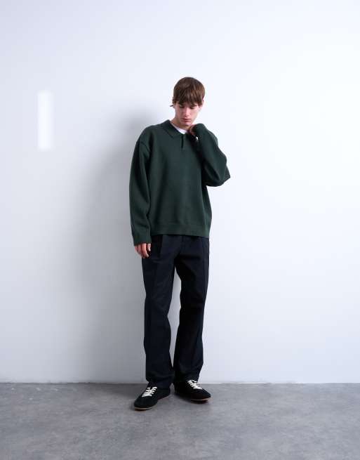 Topman - Maglione elegante stile polo lavorato verde scuro, 4 di 5