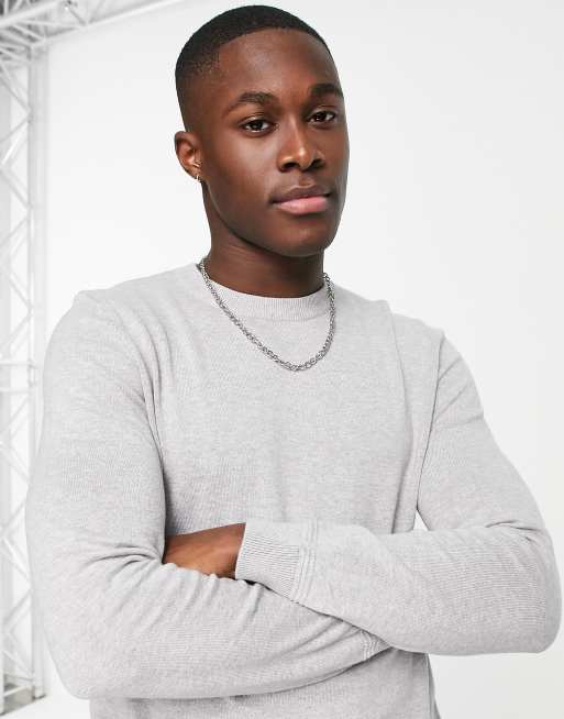Topman - Maglione girocollo a maniche lunghe in maglia grigia