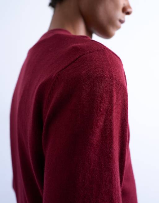 Topman - Maglione girocollo basic bordeaux, 4 di 5