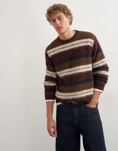 Topman maglione lavorato a maglia morbido a righe vestibilità comoda bordeaux - view 1