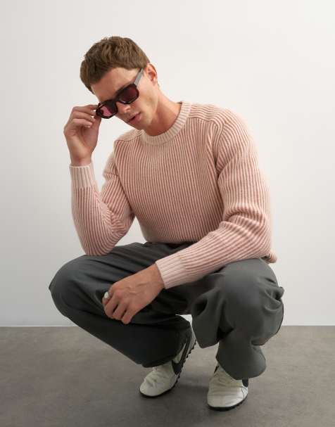 Topman maglione lavorato a trecce vestibilità classica da pescatore rosa - view 1