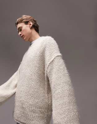 Topman - Maglione oversize in maglia pesante écru con scollo a V