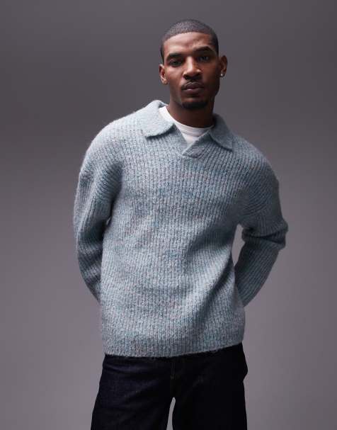 Topman - Maglione taglio comodo color salvia mélange con colletto aperto - view 1
