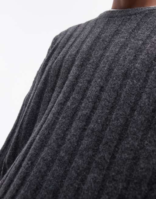 Topman - Maglione vestibilità comoda color antracite a coste, 4 di 4