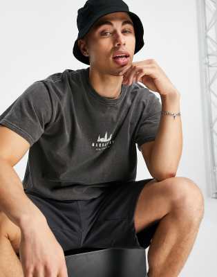 Topman Oversized T-shirt With Nyc Print In Washed Black In Black