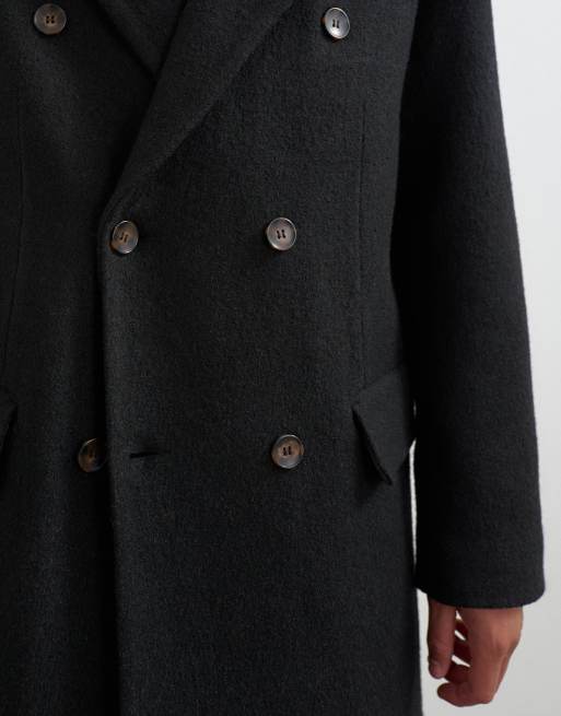 Topman manteau long bouclé en mélange de laine, coupe oversize, croisé, noir, 3 de 5