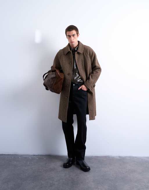 Topman - Manteau oversize à carreaux en laine mélangée brossée - Marron, 2 de 5