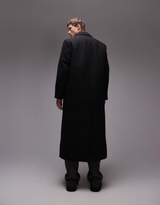 Topman - Manteau oversize en laine de qualité supérieure à double boutonnage - Noir, 4 de 4
