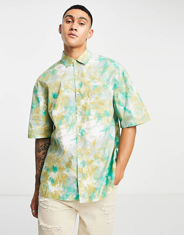 Topman - marble print relaxed shirt in green