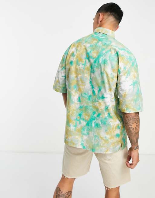 Topman marble print relaxed shirt in green, 2 of 4