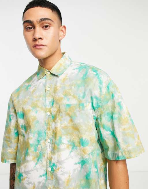 Topman marble print relaxed shirt in green, 3 of 4
