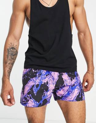 Topman marble print swim shorts in purple  - ASOS Price Checker