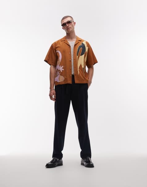 Topman – Marinblå, avsmalnande byxor i bäckebölja - view 1