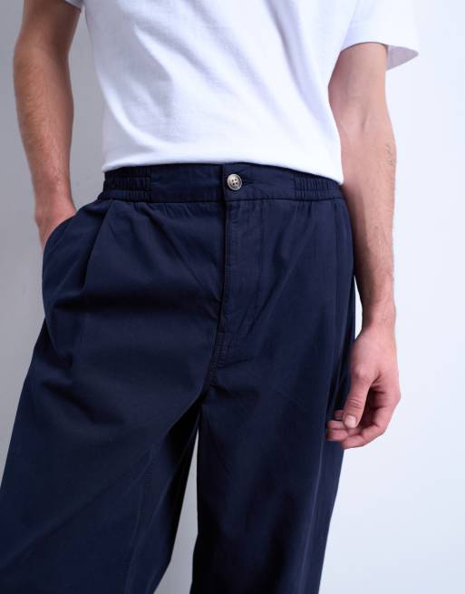 Topman – Marinblå, avsmalnande byxor i twill, 5 av 5