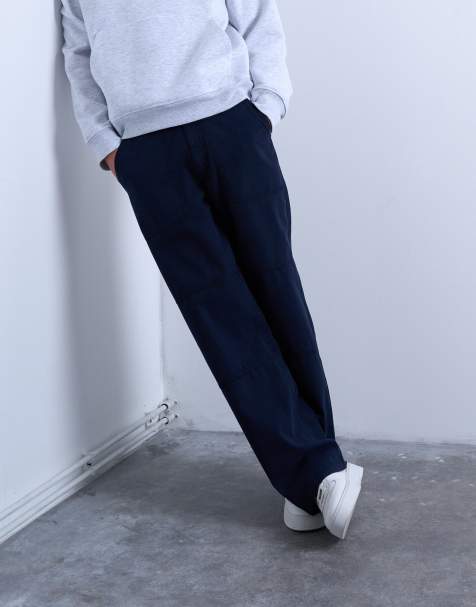 Topman – Marinblå chinos i twill med baggy fit - view 1