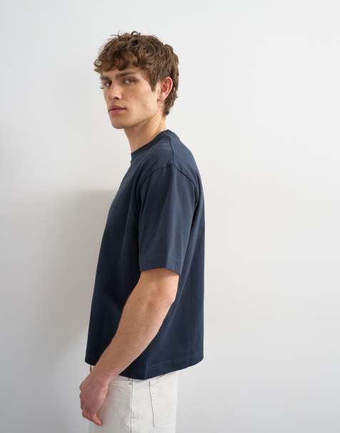 Topman – Marinblå, kort t-shirt med avslappnad passform - view 1